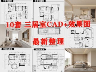 室内家装CAD 家装效果图CAD家装CAD施工图 三居室CAD 效果图 样板房CAD