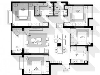 145㎡四房户型平面方案CAD