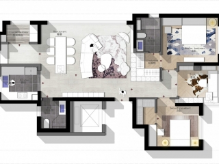 100㎡ 两居室平面方案 CAD PSD