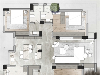 120㎡ 两居室平面方案 CAD PSD贴图